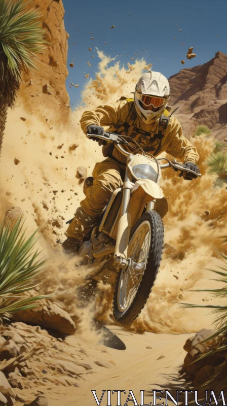 Man Riding Dirt Bike in Sandy Desert AI Image