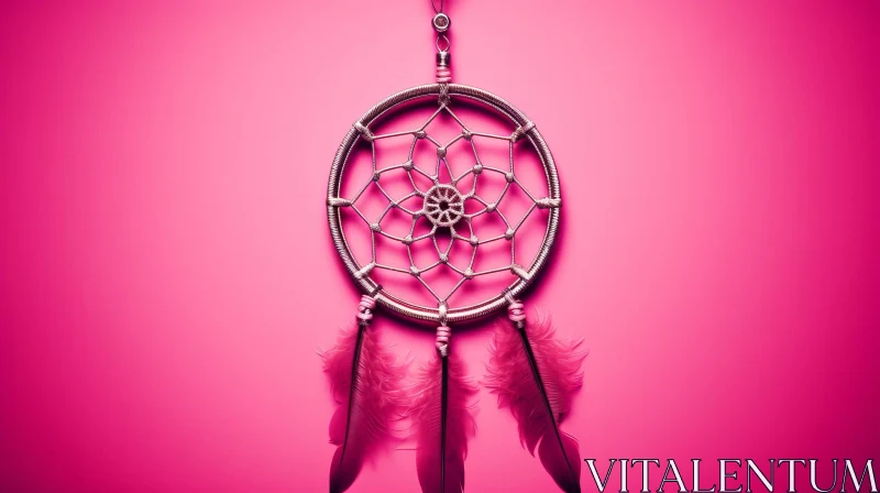 Pink and Silver Dreamcatcher on Soft Pink Background AI Image
