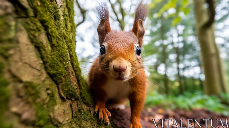 AI ART Red Squirrel Close-Up in Forest
