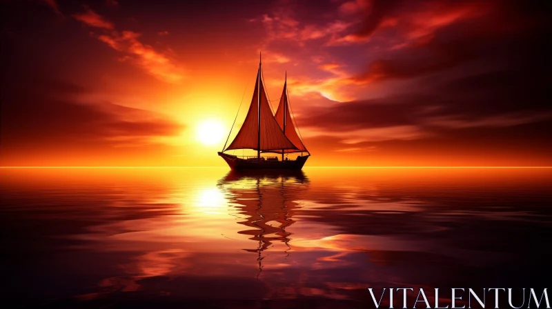 Sailing Ship Sunset on the Open Sea AI Image