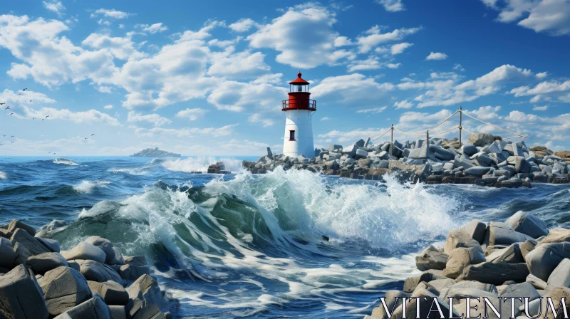 Scenic Lighthouse Landscape on Rocky Coast AI Image
