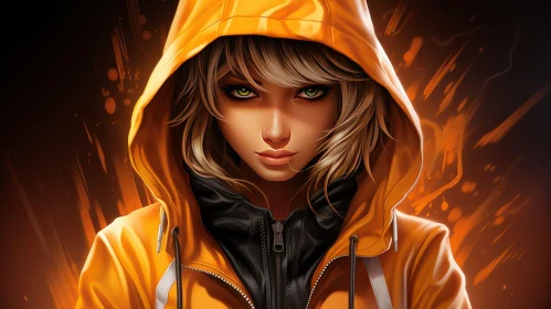 Serious Young Woman Portrait in Yellow Hoodie