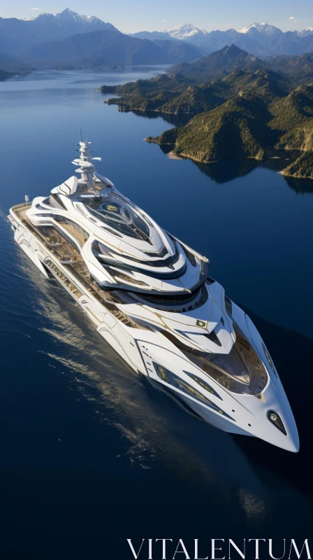 Sleek Futuristic Yacht cruising on calm Sea AI Image