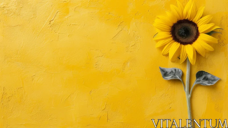 Sunflower Close-Up on Yellow Background AI Image