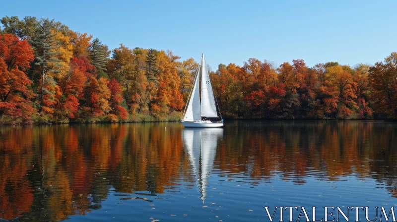 Tranquil Sailboat Scene on Autumn Lake AI Image