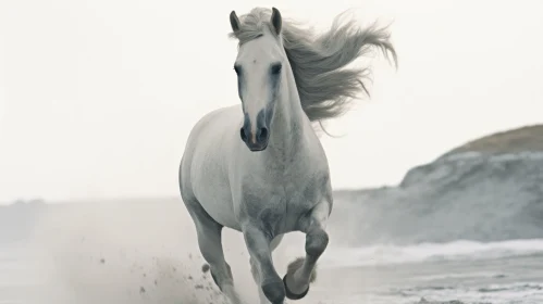 White Horse Running on Beach - Grace and Strength Captured