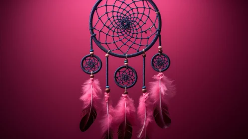 Blue and Pink Dreamcatcher on Pink Background