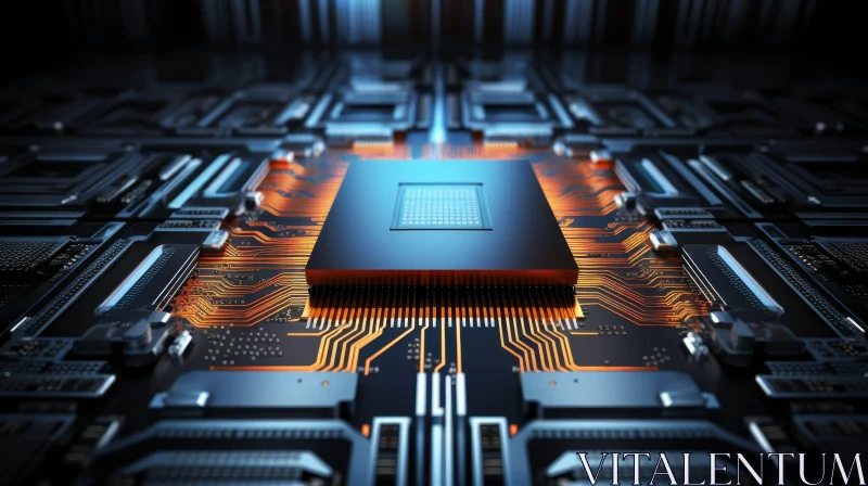 AI ART Computer Processor Close-Up: Silicon Transistors and Circuit Board