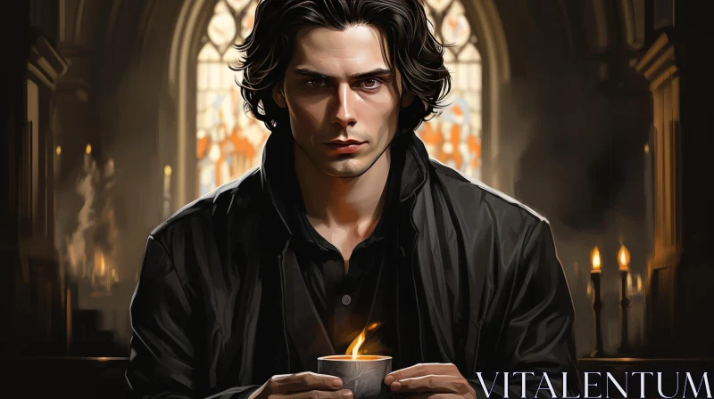 Enigmatic Young Man in Candlelight AI Image