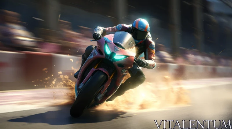 Fast Motorcycle Rider in Red and White Racing Suit AI Image