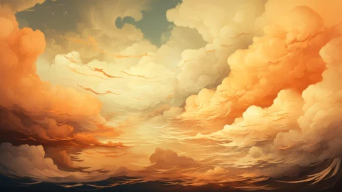Serene Sunset Painting Over Ocean