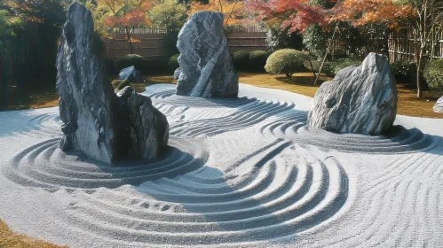 Serene Zen Garden with Raked Sand and Stones