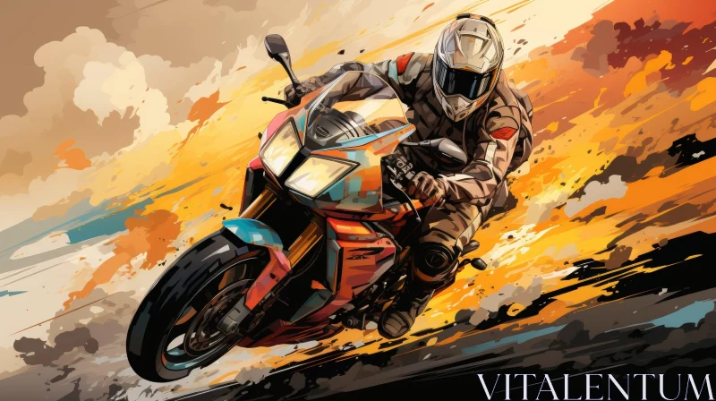 AI ART Sport Motorcycle Rider in Black and Orange Suit