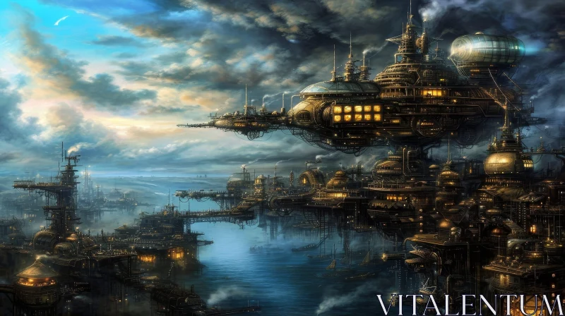 AI ART Steampunk Industrial City - Dark and Detailed