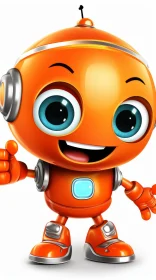 Adorable Cartoon Robot with Thumbs-Up Gesture