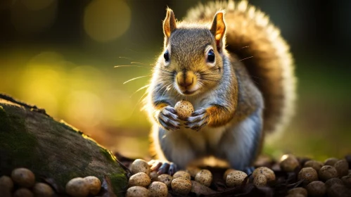 Curious Squirrel on Mossy Rock - Wildlife Encounter