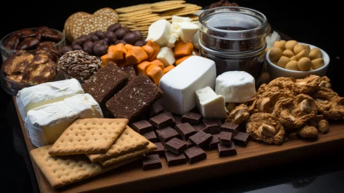 Delicious Snack Variety on Wooden Table