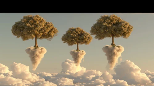 Dreamlike Floating Trees in Surreal Landscape