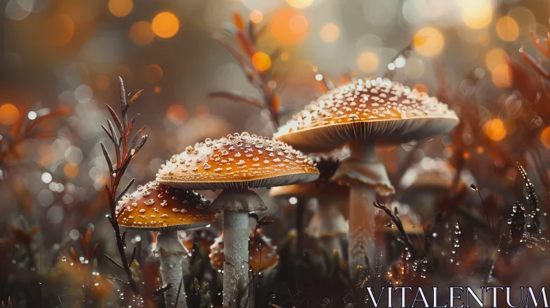 Enchanting Mushrooms in Forest Close-Up AI Image