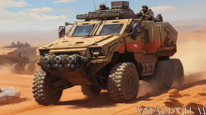 Intense Military Vehicle Action in Desert AI Image