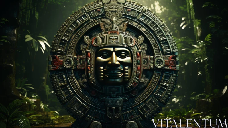 Mayan Calendar Digital Rendering in Jungle Setting AI Image