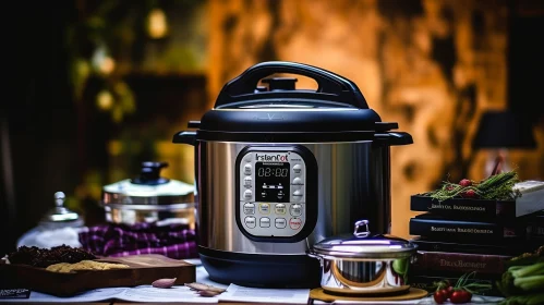 Modern Instant Pot Duo 7-in-1 Multi-Cooker on Wooden Table