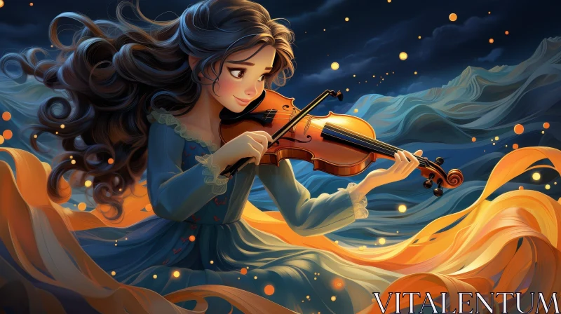 Moonlit Violin Performance AI Image