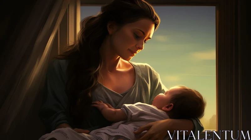 AI ART Mother and Baby Painting - A Touching Moment of Love and Serenity