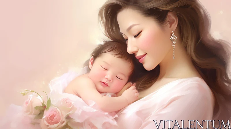 Mother and Baby Portrait: Serene Moment Captured AI Image