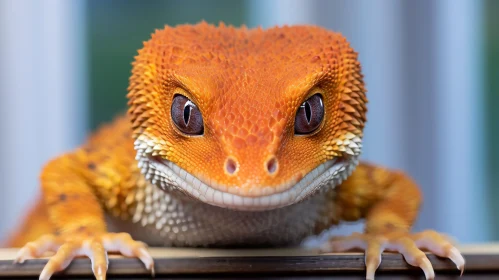 Smiling Orange-Red Lizard Close-Up on Branch