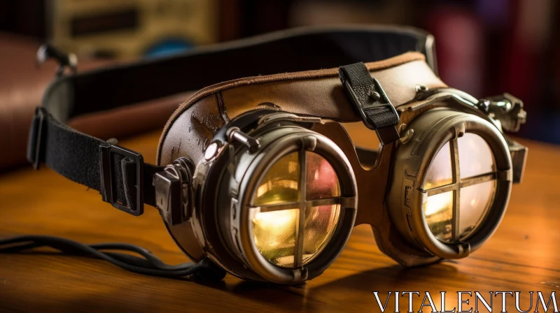 AI ART Steampunk Leather and Metal Goggles Close-up