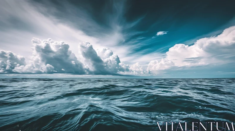 Tranquil Seascape with Rippling Blue Water and White Clouds AI Image