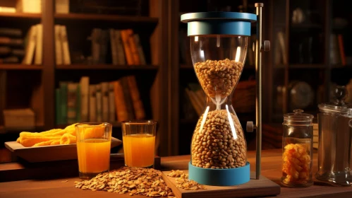 Unique Still Life Composition with Hourglass and Cereal