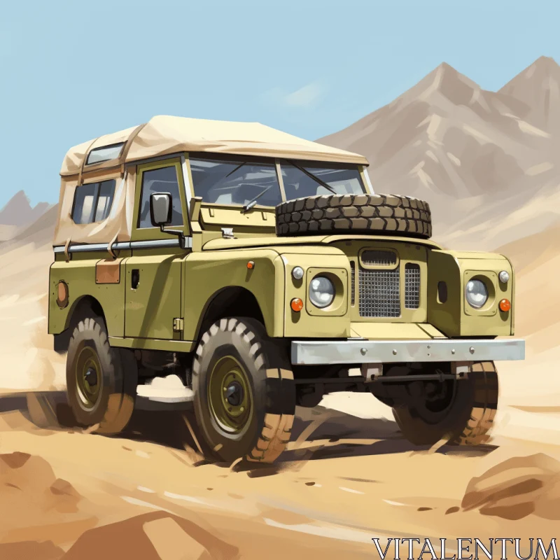 White Land Rover Driving Through the Desert - Realistic Brushwork Illustration AI Image