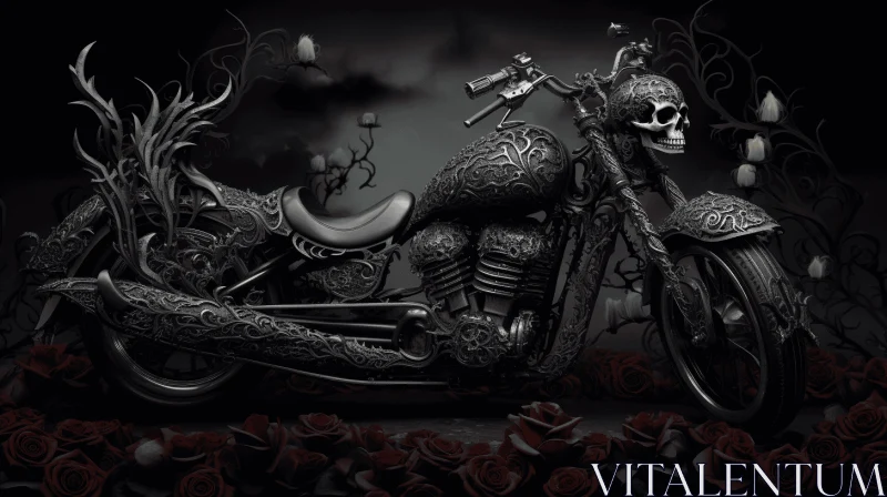 Captivating Dark Motorcycle Art with Roses and Skulls AI Image