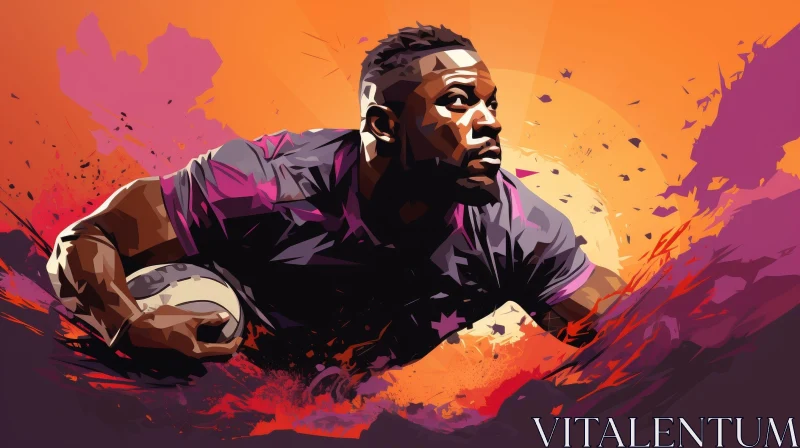 AI ART Determined Rugby Player Portrait at Sunset