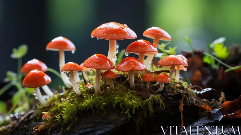 Enchanting Red Mushrooms in Forest Setting AI Image