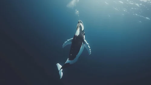 Graceful Humpback Whale Swimming in Ocean - Digital Painting