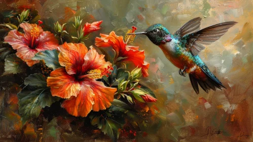 Hummingbird and Hibiscus Flower Painting