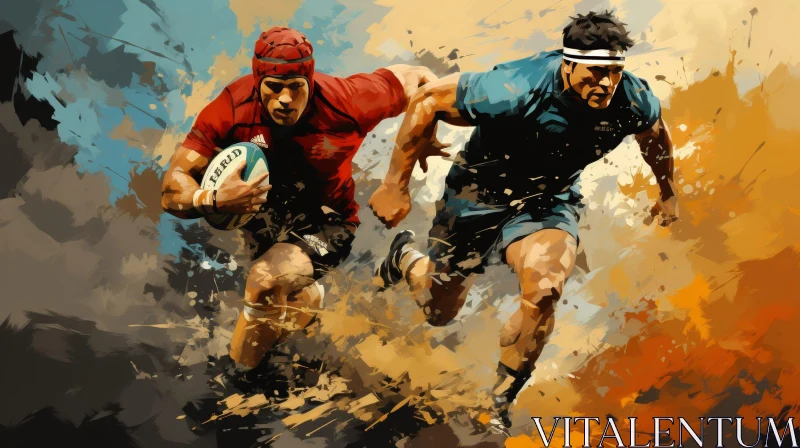 Intense Rugby Players Painting AI Image
