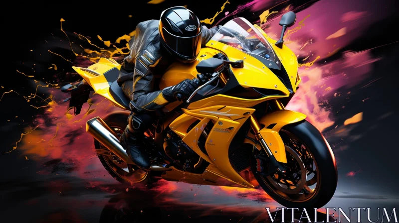 AI ART Man Riding Yellow Sports Motorcycle