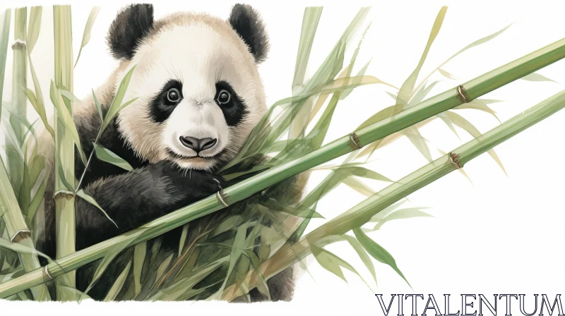 Panda Bear in Bamboo Forest Watercolor Painting AI Image