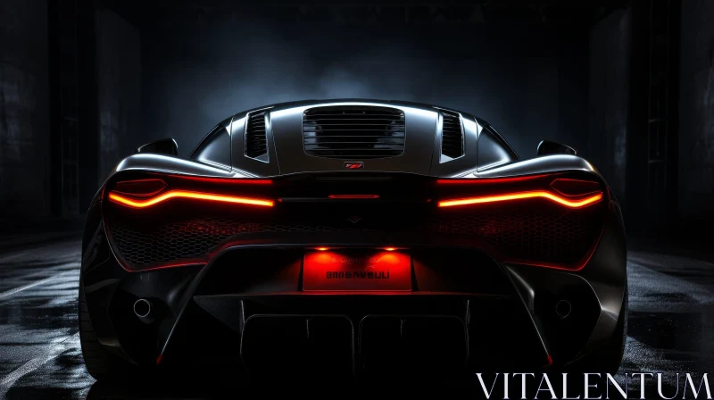 AI ART Sleek Black Sports Car in Dark Garage - Power and Performance
