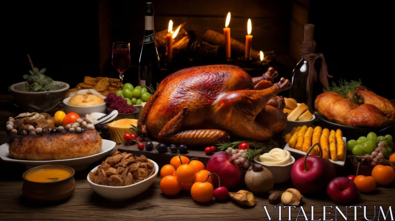Warm and Inviting Food Still Life with Roasted Turkey AI Image