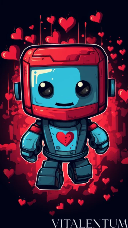 Whimsical Cartoon Robot with Heart Design AI Image