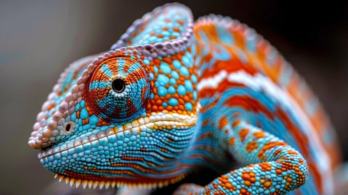 Blue and Orange Chameleon Close-Up