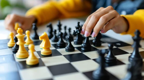 Chessboard Strategy Scene on Wooden Table