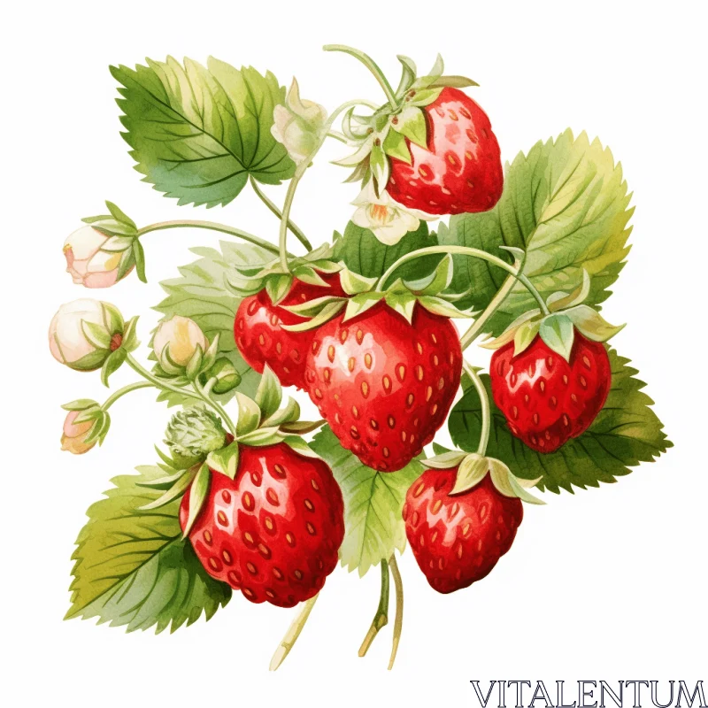 Delicate Strawberry Branch Illustration on White Background AI Image