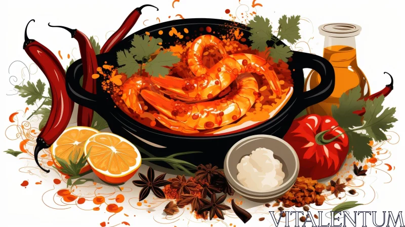 Delicious Shrimp Curry Illustration AI Image