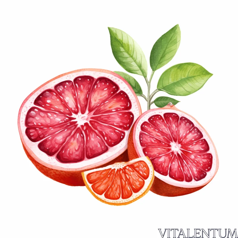 Exquisite Watercolor Illustration of Sliced Grapefruit AI Image